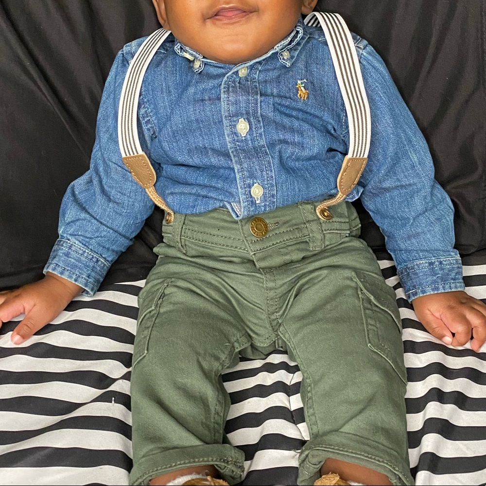 Olive green bottoms with suspenders